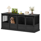 Homiflex 70.86" Double Dog Crate Furniture for 2 Medium Large Dogs Wooden Heavy Duty Dog Kennel Furniture with 2 Sliding Doors and Divider Decorative Dog Cage TV Stand End Table for Indoor Drak Grey Homiflex
