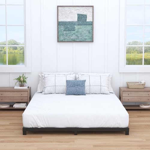 Nailsong 4 Inch Bed Frame Full Low Profile, Full Size Metal Bed Frame No Box Spring Needed, Heavy Duty Metal, Easy Assembly, Black Nailsong
