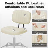 DUMOS Small Armless Home Desk Executive Chair with Low Back Lumbar Support, Height Adjustable PU Leather Computer Office Chair with 360° Swivel Wheels for Kids and Adults, Beige DUMOS