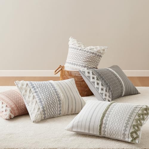 INK+IVY Imani 100% Cotton Duvet Mid Century Modern Design, All Season Comforter Cover Bedding Set, Matching Shams, Full/Queen, Ivory Chenille Tufted Accent 3 Piece INK+IVY