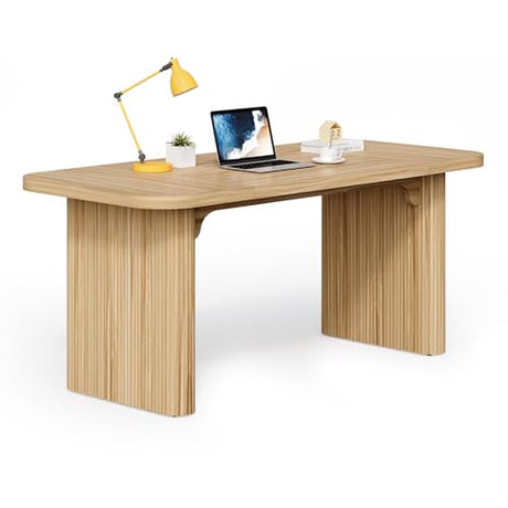 LITTLE TREE 62-Inch Home Office Computer Desk, Large Writing Desk with Textured Double Base, 5 ft Conference Meeting Seminar Table for Office LITTLE TREE
