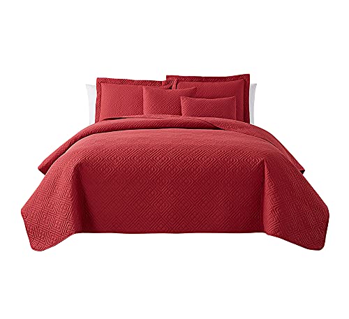 Hearth & Harbor Quilts Twin Size - All Season Bedspread Coverlet Set, Pinsonic Weave Lightweight Bedding Set - 4 Piece Twin Quilt Set with Pillow Shams, Diamond - Burgundy Hearth & Harbor