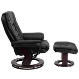 Flash Furniture Bali Contemporary Multi-Position LeatherSoft Recliner Chair with Ottoman, 360-Degree Swivel Recliner Chair and Ottoman Set, Black Flash Furniture