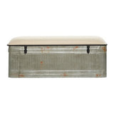 Deco 79 Metal Room Storage Bench Galvanized Entryway Bench with Cream Burlap Top, Bench 50" x 16" x 18", Gray Deco 79