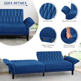 Lesofair 77” Velvet Sofa Bed with Adjustable Armrests and Backrests,Tufted Convertible Futon Couch with Nailhead Trim, Loveseat Modern Velvet Sleeper Sofa for Living Room,Bedroom,Office,Blue Lesofair