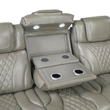 Lexicon Power Double Reclining Sofa, Center Drop-Down Table with Heat/Massage/Headrest/Storage Arms/Cup Holders/LED Lights/Wireless Charging, Top Grain Leather Match Wall Hugger Recliner Sofa, Grey Lexicon