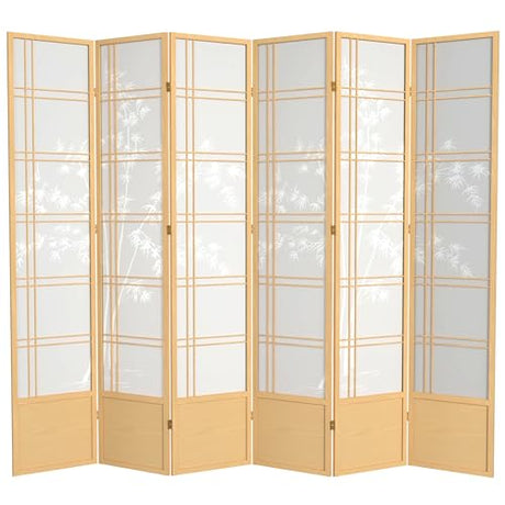 Red Lantern 7 ft. Tall Bamboo Tree Shoji Screen - Natural - 6 Panels Red Lantern