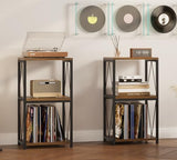 Y&M 3-Tier Vinyl Record Stand with Storage, Album Display Table for Bedroom, Living Room, Rustic Brown Y&M