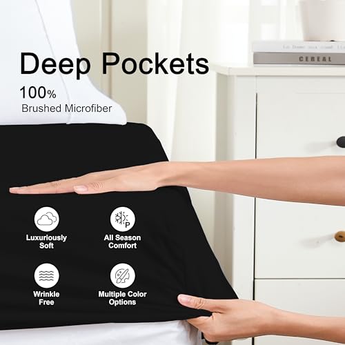 Hotella 100% Microfiber Full Size Fitted Sheet Only, 54"x75" Hotel Quality Deep Pocket Bottom Sheet, Up to 14" Matress Protector, Machine Washable and Non-Fade, Snug Fit & Stay in Place,Black Hotella