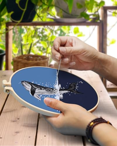 TINDTOP Embroidery Kit for Beginners Adult, Whale Embroidery Practice Kit for Beginners Include Embroidery Cloth Hoops Threads for Craft Lover Hand Stitch with Embroidery Skill Techniques TINDTOP