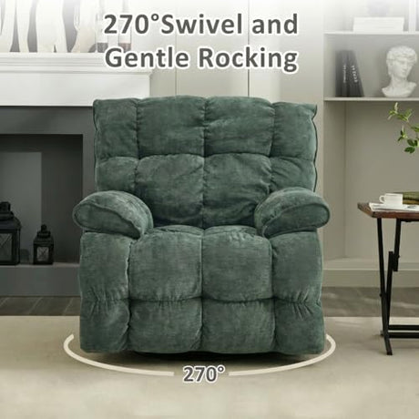 Pationate Oversized Recliner Chair, Overstuffed Swivel Rocker with Extra Wide Seat & Breathable Fabric for Living Room (Power, Green) Pationate