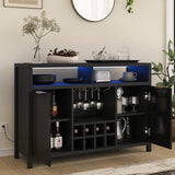 Fluted Home Bar Wine Cabinet with LED Light, Charging Station, Wine Rack - Buffet Cabinet with Storage, Coffee Bar Table, Stylish Fluted Credenza Cabinet for Modern Home Kitchen 47.2" Black Svimi