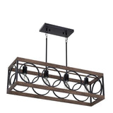 XINGQI Black Kitchen Island Light Fixtures, Farmhouse Dining Room Chandelier Rectangular Linear Chandeliers Pendant Ceiling Light Fixture for Bar Office Coffee Shop 4-Light Wood Grain XINGQI