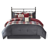 Madison Park Ridge Comforter Set - Cabin Lodge Plaid Herringbone Design, All Season Down Alternative Cozy Bedding with Matching Bedskirt, Shams, Decorative Pillow, Red Queen(90"x90") 7 Piece Madison Park