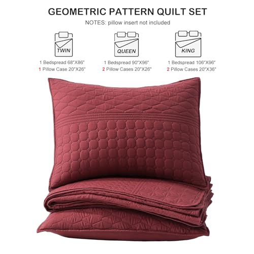 HORIMOTE HOME Burgundy Red Twin Size Quilt Set - Soft Microfiber Bedspread with 1 Sham, Lightweight & All-Season Geometric Coverlet for Cozy Bedding HORIMOTE HOME