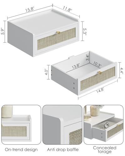 AEPOALUA Floating Nightstand,Wall Mounted Night Stand with Drawer,Small Floating Shelves,Floating Wood Bedside Table for Bedroom、Living Room、Bathroom(No Assembly) AEPOALUA