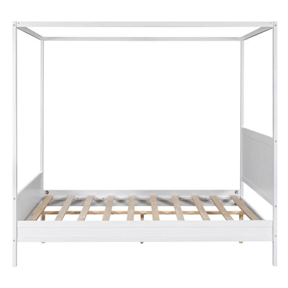 Yone jx je Queen Size Canopy Platform Bed with Headboard and Footboard,Slat Support Leg - White