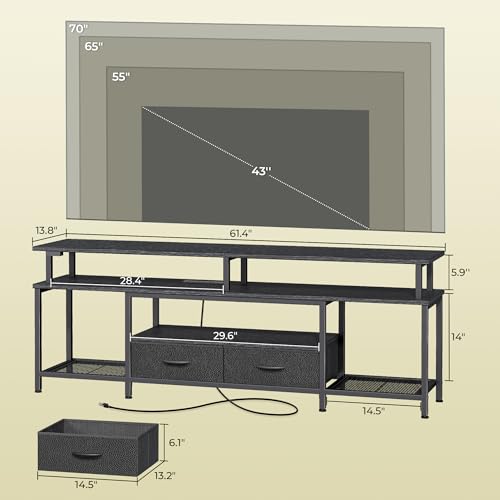 Huuger TV Stand for 65 70 Inch TV, Entertainment Center with Power Outlets and LED Lights, TV Console for Living Room, Media Console with Drawers and Shelves, Black - WoodArtSupply