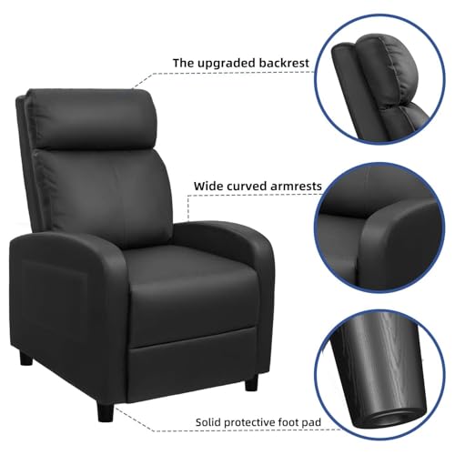 Devoko Massage Recliner Chair Home Theater Seating Pu Leather Modern Living Room Chair Furniture with Padded Cushion Reclining Sofa Chairs (Black)