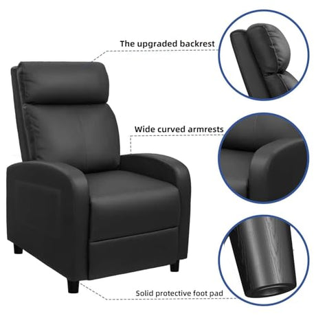 Devoko Massage Recliner Chair Home Theater Seating Pu Leather Modern Living Room Chair Furniture with Padded Cushion Reclining Sofa Chairs (Black) Devoko