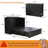 Mhsatyrs Murphy Bed Full Size: Black 2 in 1 Murphy Bed Cabinet with Drawer, Wood Cabinet Bed with Charging Station, Modern Hidden Beds for Small Spaces Mhsatyrs