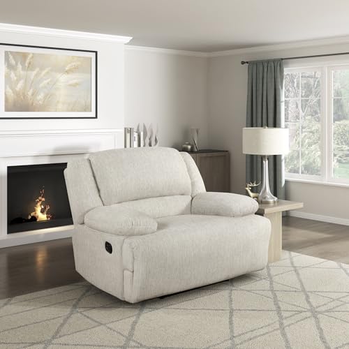 Lexicon Manual Reclining Chair-Textured Microfiber Wall Hugger Recliner, Tab Pull Reclining, Pillow Top Arms, for Living Room/Theater Seating/Apartment, Easy Assembly, Vanilla Beige