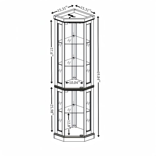 Corner Glass Cabinet Lighted Curio Cabinet Corner Display Case for Living Room, Curio Cabinet, Antique Collection, Wine,Bar Glass Storage Light Included (Antique White) Generic