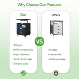 HNEBC Nightstand with Wireless Charging Station, LED Nightstand Has Adjustable Rotary Workstation,Smart Night Stand with 2 Drawers,Modern Bedside Table for Bedroom, Sensor Light/Wheel (Black) HNEBC