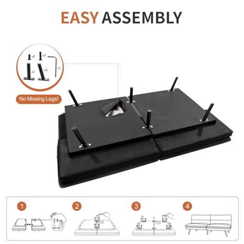 MUUEGM Memory Foam Futon Sofa Bed, Convertible Couch, Modern Loveseat Sleeper for Small Space, Apartment, Living Room - Adjustable Backrests and Armrests, Matte Black MUUEGM