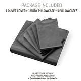 Ersmak 6 Pieces Satin Duvet Cover King Size Luxury Silky Bedding Duvet Cover Set with 1 Soft Duvet Cover, 4 King Pillowcases and 1 Body Pillowcase, Black Ersmak