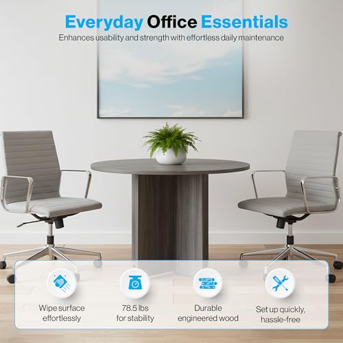 NBF 42" Round Conference Tables - Thermally Fused Gray Laminate Conference Room Tables - X Base Office Meeting Table - Durable Training Tables for Brainstorming Collaboration Sessions nbf signature series