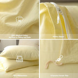 FOSSA Duvet Cover Set 100% Washed Cotton Linen Feel Super Soft Breathable Cozy 3 Pieces Bedding Sets Solid Pastel Yellow Full/Double FOSSA