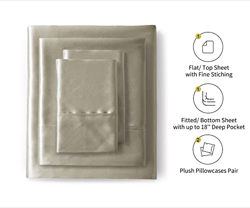 Lanest Housing Silk Satin Sheets, Queen Size Satin Bed Sheet Set with Deep Pockets, Cooling Soft and Hypoallergenic Satin Sheets Queen - Taupe Lanest Housing