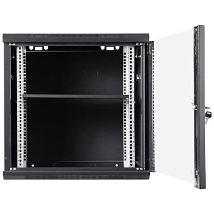 VEVOR 9U Wall Mount Network Server Cabinet, 15.5'' Deep, Server Rack Cabinet Enclosure, 200 lbs Max. Ground-Mounted Load Capacity, with Locking Glass Door Side Panels, for IT Equipment, A/V Devices