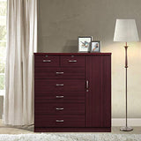 Hodedah 7 Drawer Jumbo Chest, Five Large & Two Smaller Drawers with Two Lock, Hanging Rod, and Three Shelves | Mahogany, 17.76" D X 47.24" W X 48.39" H Hodedah