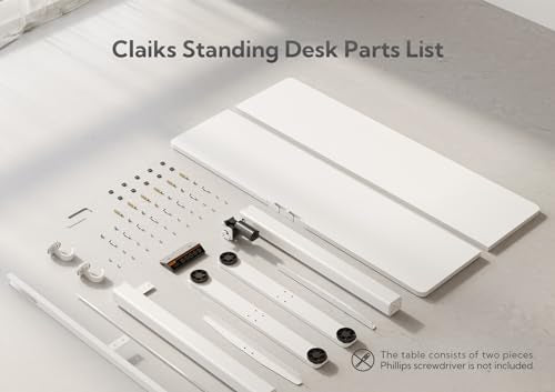 Claiks Electric Standing Desk, Adjustable Height Stand up Desk, 55x24 Inches Sit Stand Home Office Desk with Splice Board, White Frame/White Top Claiks