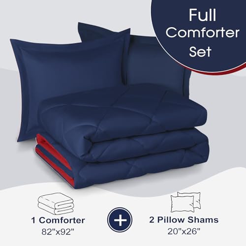 Basic Beyond Full Size Comforter Set - Navy and Grey Comforter Set Full, Reversible Comforter Full Size Set, 1 Comforter (82"x92") and 2 Pillow Shams (20"x26"+2") Basic Beyond