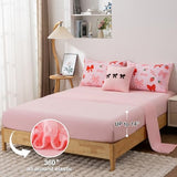 A Nice Night Red Bow Comforter Set,6 Piece Bed in a Bag Matching Sheet Set,Cute Ribbon Bowknot Bedding Sets,Princess Style Strawberry Printed,Light Pink Room Decor for Girls,Twin A Nice Night