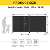 MAYOLIAH 4 Panel Privacy Screen Room Dividers 6FT Tall Portable Office Wall Divider for Rooms Separator 136"x20"x71", Black MAYOLIAH