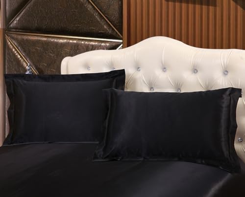 YUURO Luxurious Satin Duvet Cover Set Silky Sheet Bedding Set with Pillowcase,Twin/Queen/King Size Silk-Like Smooth Comforter Cover with Zipper Closure (Black,King) YUURO