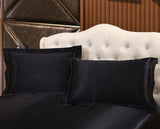 YUURO Luxurious Satin Duvet Cover Set Silky Sheet Bedding Set with Pillowcase,Twin/Queen/King Size Silk-Like Smooth Comforter Cover with Zipper Closure (Black,King) YUURO