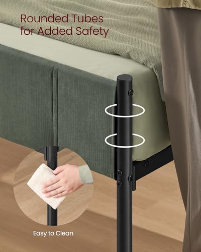 VASAGLE Twin Bed Frame with Upholstered Headboard, Metal Bed Frame Twin Size with Footboard, 550 lb Weight Capacity, Steel Slats, Easy Assembly, No Box Spring Needed, Forest Green URMB983C01V1 VASAGLE