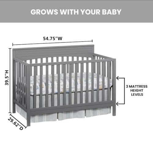 Oxford Baby Harper 4-in-1 Convertible Crib, Dove Gray, GreenGuard Gold Certified Oxford Baby