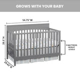 Oxford Baby Harper 4-in-1 Convertible Crib, Dove Gray, GreenGuard Gold Certified Oxford Baby
