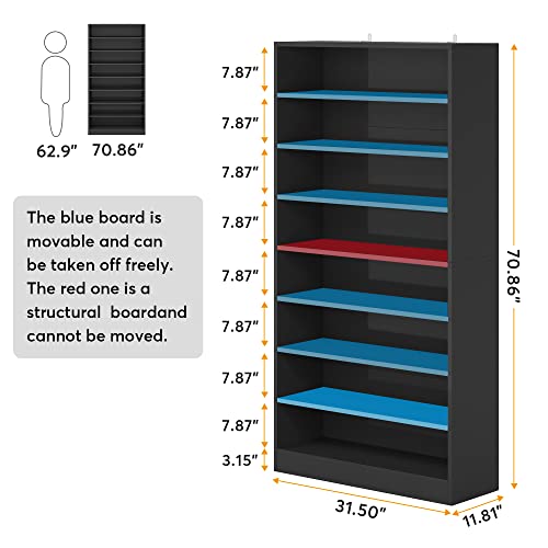 Tribesigns Shoe Cabinet, 9 Tiers 40-45 Pairs Heavy Duty Wood Freestanding Shoe Storage Cabinet, 70.8'' Tall Shoe Cabinet with Open Storage for Entryway, Black Tribesigns