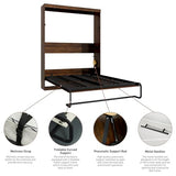 Hlivelood Full Size Murphy Bed with 2 LED Lights, Farmhouse Wood Hidden Foldable Wall Bed Frame w/Gas Struts, Storage Bed Cabinet for Bedroom, Office, Space-Saving, No Box Spring Needed, Rustic White Hlivelood