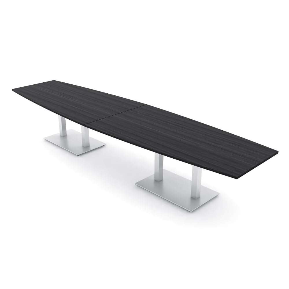 14 Ft Boat Shaped Conference Table with Brushed Silver Square Metal Bases | Harmony Series Modular Conference | Scratch-Resistant, Durable & Easy to Assemble | Asian Night – 14FT SKUTCHI DESIGNS INC.