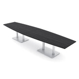 14 Ft Boat Shaped Conference Table with Brushed Silver Square Metal Bases | Harmony Series Modular Conference | Scratch-Resistant, Durable & Easy to Assemble | Asian Night – 14FT SKUTCHI DESIGNS INC.