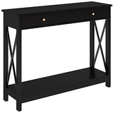 Treocho Black Console Table with Drawer and Storage Shelves, Foyer Sofa Table Narrow for Entryway, Living Room, Hallway Treocho