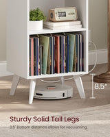Yzosvki Record Player Stand, 3-Tier Side End Table with Charging Station, Turntable Stand Up to 160 Albums, Vinyl Storage Cabinet Dispaly Shelf for Living Room, Classic White Yzosvki